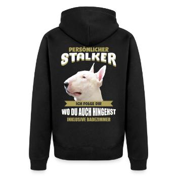 Miniatur Bullterrier Tshirt Bullterrier Hund Shirt - Unisex Premium Bio Zip Hoodie - Schwarz - Hinten - Nico (187cm)