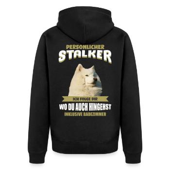Samojeden Tshirt - Samojede Hund Shirt - Unisex Premium Bio Zip Hoodie - Schwarz - Hinten - Nico (187cm)