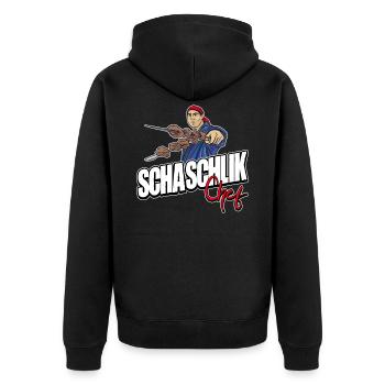 Schaschlik Fleisch Spieße Grillen BBQ Geschenkidee - Unisex Premium Bio Zip Hoodie - Schwarz - Hinten - Nico (187cm)