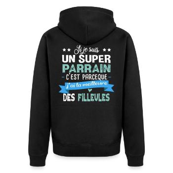 Parrain Filleul Cadeau Baptême Fille Famille - Veste à capuche bio Premium Unisexe - noir - Dos - Nico (187cm)
