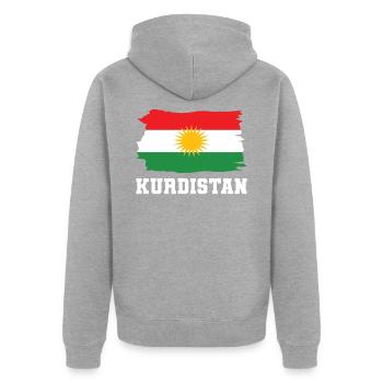 Drapeau kurde kurde kurde kurde son biji - Veste à capuche bio Premium Unisexe - gris chiné - Dos - Nico (187cm)