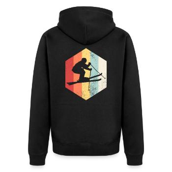 Retro Ski Ski - Unisex Premium Bio Zip Hoodie - Schwarz - Hinten - Nico (187cm)