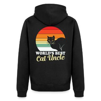 Retro cats design "World's best cat uncle" - Unisex Premium Organic Zip Hoodie - black - Back - Nico (187cm)