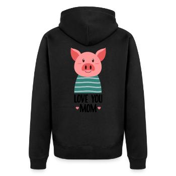 Hab dich lieb Mama - Schwein - Unisex Premium Bio Zip Hoodie - Schwarz - Hinten - Nico (187cm)