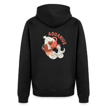 Aquarius - Unisex Premium Organic Zip Hoodie - black - Back - Nico (187cm)