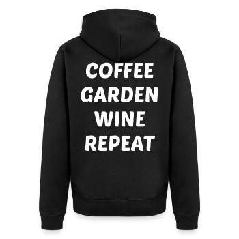 Coffee Garden Wine Repeat Funny Saying Gift - Unisex Premium Organic Zip Hoodie - black - Back - Nico (187cm)