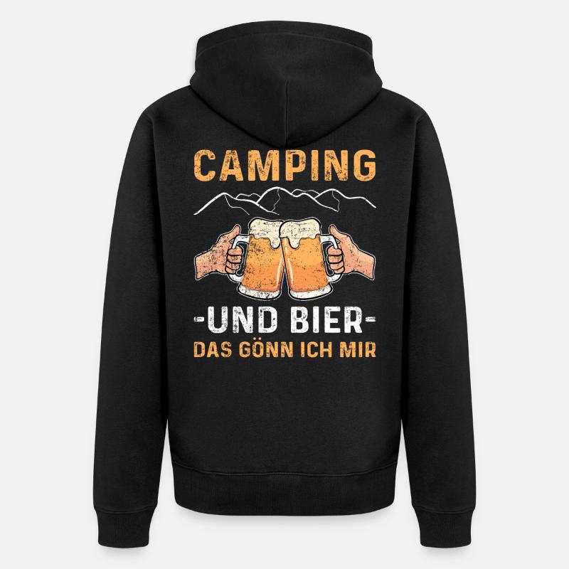 Bier Camping Deshalb Hier Geschenk - Unisex Premium Bio Zip Hoodie - Schwarz