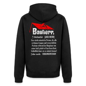 Vintage Bauherr Hausbau Eigenheim lustiges Geschen - Unisex Premium Bio Zip Hoodie - Schwarz - Hinten - Nico (187cm)