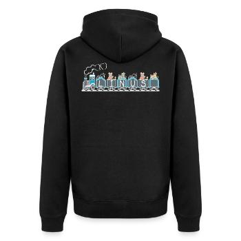LINUS NAME ZUG LOK - Unisex Premium Bio Zip Hoodie - Schwarz - Hinten - Nico (187cm)