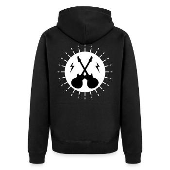 Gitarre - Guitar / Let's Rock !!!! ROCKBAND - Unisex Premium Bio Zip Hoodie - Schwarz - Hinten - Nico (187cm)
