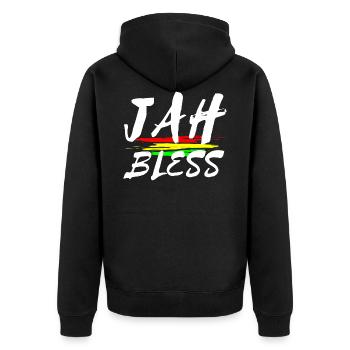 God bless - Unisex Premium Organic Zip Hoodie - black - Back - Nico (187cm)