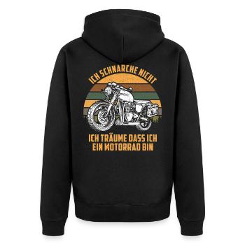 Ich schnarche nicht - Motorrad Vintage Retro Spruc - Unisex Premium Bio Zip Hoodie - Schwarz - Hinten - Nico (187cm)