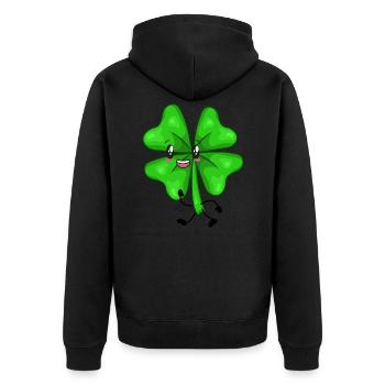 Glücksbringer Klee Kleeblatt - Unisex Premium Bio Zip Hoodie - Schwarz - Hinten - Nico (187cm)