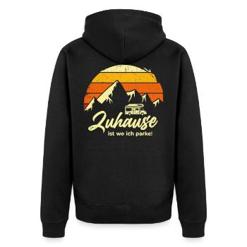 Zu Hause ist wo ich parke! Geschenk für Wohnmobilf - Unisex Premium Bio Zip Hoodie - Schwarz - Hinten - Nico (187cm)