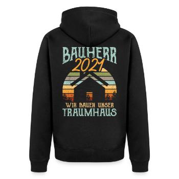 Bauherr 2021 Hausbau Häuslebauer Geschenkidee - Unisex Premium Bio Zip Hoodie - Schwarz - Hinten - Nico (187cm)