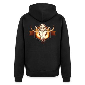 Dark Country, Dark Country Country and Western, - Unisex Premium Bio Zip Hoodie - Schwarz - Hinten - Nico (187cm)