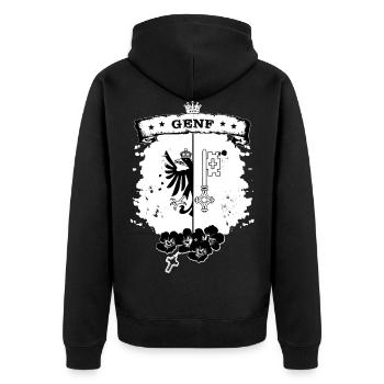 Genf - Unisex Premium Bio Zip Hoodie - Schwarz - Hinten - Nico (187cm)