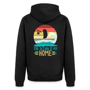 Kitesurfing, Kitesurfing Kitesurfen, Meer, - Unisex Premium Bio Zip Hoodie - Schwarz - Hinten - Nico (187cm)