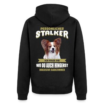 Papillon Hund - Papillon - Unisex Premium Bio Zip Hoodie - Schwarz - Hinten - Nico (187cm)