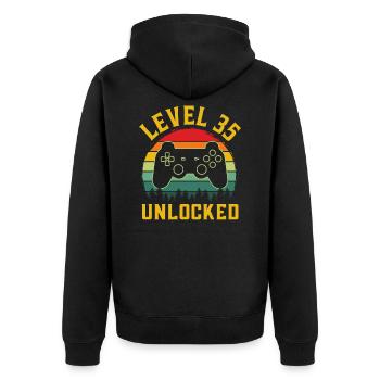35th Birthday gamer t shirt level 35 complete - Unisex Premium Organic Zip Hoodie - black - Back - Nico (187cm)
