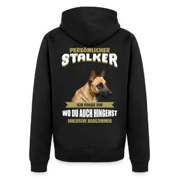 Malinois - Malinois Hund - Unisex Premium Bio Zip Hoodie - Schwarz - Hinten - Nico (187cm)