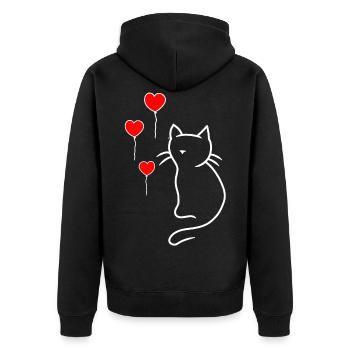 Katze Katzen Herz Geschenkidee - Unisex Premium Bio Zip Hoodie - Schwarz - Hinten - Nico (187cm)