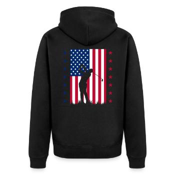 4 juillet, 4 juillet golf, golf américain, USA - Veste à capuche bio Premium Unisexe - noir - Dos - Nico (187cm)