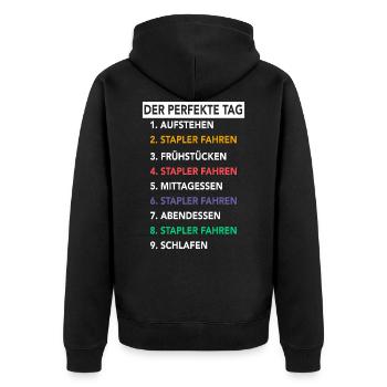 Staplerfahrer Gabelstaplerfahrer Stapler Hubwagen - Unisex Premium Bio Zip Hoodie - Schwarz - Hinten - Nico (187cm)