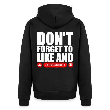Lustiges Video Blogger Vlogger Like Subscribe - Unisex Premium Bio Zip Hoodie - Schwarz - Hinten - Nico (187cm)