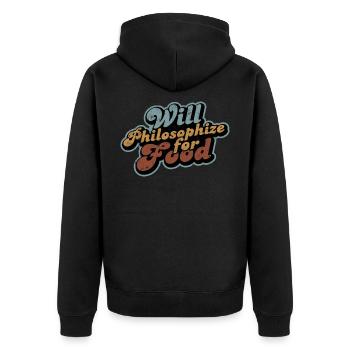 Wird für Essen philosophieren - Vintage-Philosophie - Unisex Premium Bio Zip Hoodie - Schwarz - Hinten - Nico (187cm)