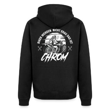 Biker werden nicht grau das ist CHROM - Motorradfa - Unisex Premium Bio Zip Hoodie - Schwarz - Hinten - Nico (187cm)