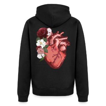 Anatomische Herz Blumen Liebe Frauen Männer - Unisex Premium Bio Zip Hoodie - Schwarz - Hinten - Nico (187cm)