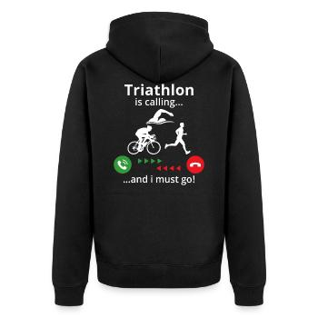Triathlon is calling and i must go - Unisex Premium Bio Zip Hoodie - Schwarz - Hinten - Nico (187cm)