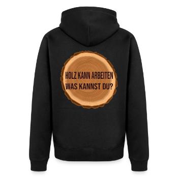 Holz arbeitet was kannst du? - Unisex Premium Bio Zip Hoodie - Schwarz - Hinten - Nico (187cm)