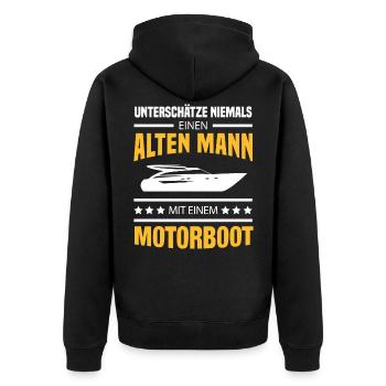 Alter Mann Motorboot Kapitän Boot Bootsbesitzer - Unisex Premium Bio Zip Hoodie - Schwarz - Hinten - Nico (187cm)