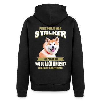 Akita Inu Hund - Akita - Unisex Premium Bio Zip Hoodie - Schwarz - Hinten - Nico (187cm)
