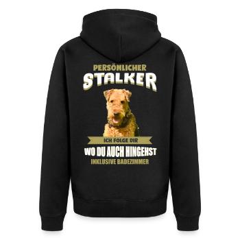 Airedale Terrier Hund - Airedale Terrier - Unisex Premium Bio Zip Hoodie - Schwarz - Hinten - Nico (187cm)