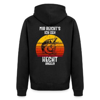 Hecht Angeln Angler Pike - Unisex Premium Bio Zip Hoodie - Schwarz - Hinten - Nico (187cm)