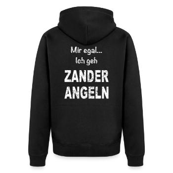 Zander Angeln Angler Raubfisch fischen - Unisex Premium Bio Zip Hoodie - Schwarz - Hinten - Nico (187cm)