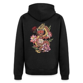 Dragon japonais avec fleurs Vintage Dragon - Veste à capuche bio Premium Unisexe - noir - Dos - Nico (187cm)