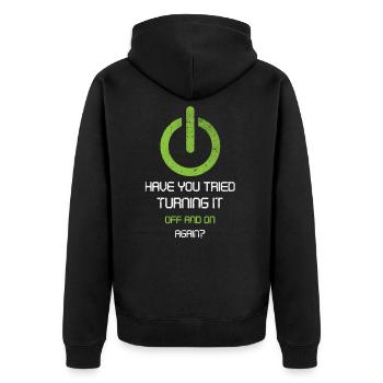 tech, tech desk, developer, - Unisex Premium Bio Zip Hoodie - Schwarz - Hinten - Nico (187cm)