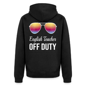 Englisch Lehrer Schule Ruhestand Geschenk - Unisex Premium Bio Zip Hoodie - Schwarz - Hinten - Nico (187cm)