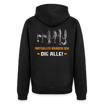 Hecht Angeln Angler Pike - Unisex Premium Bio Zip Hoodie - Schwarz - Hinten - Nico (187cm)