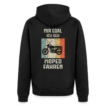 Moped Mopedfahrer Motorrad Zweirad - Unisex Premium Bio Zip Hoodie - Schwarz - Hinten - Nico (187cm)