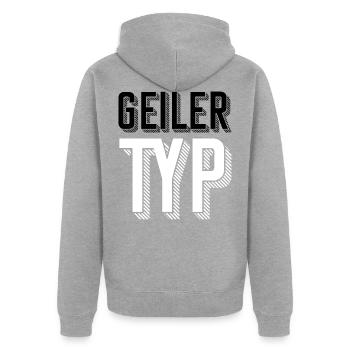 Geiler Typ - Unisex Premium Bio Zip Hoodie - Grau meliert - Hinten - Nico (187cm)