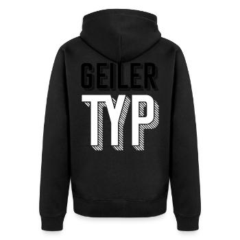 Geiler Typ - Unisex Premium Bio Zip Hoodie - Schwarz - Hinten - Nico (187cm)
