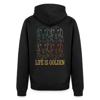 Das Leben ist Golden Retriever Retro - Unisex Premium Bio Zip Hoodie - Schwarz - Hinten - Nico (187cm)