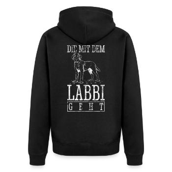 Die Mit Dem Labbi Geht Lustig Labrador Mama - Unisex Premium Bio Zip Hoodie - Schwarz - Hinten - Nico (187cm)