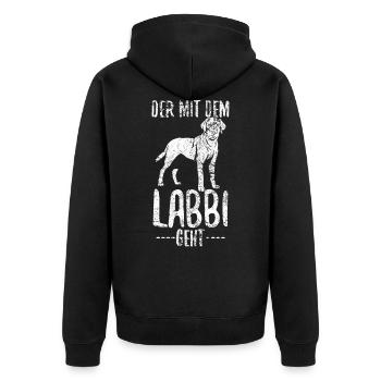 Labrador Labbi Gassi Gehen Papa Vater - Unisex Premium Bio Zip Hoodie - Schwarz - Hinten - Nico (187cm)