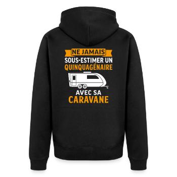 un quinquagénaire avec sa caravane quinqua caravan - Veste à capuche bio Premium Unisexe - noir - Dos - Nico (187cm)